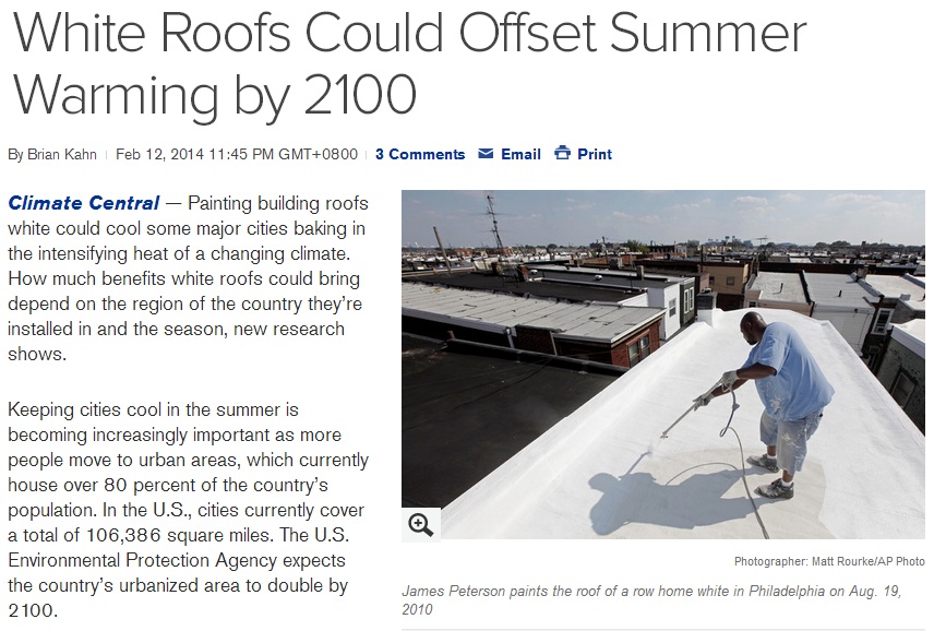 white roofs could offset summer warming by 2100